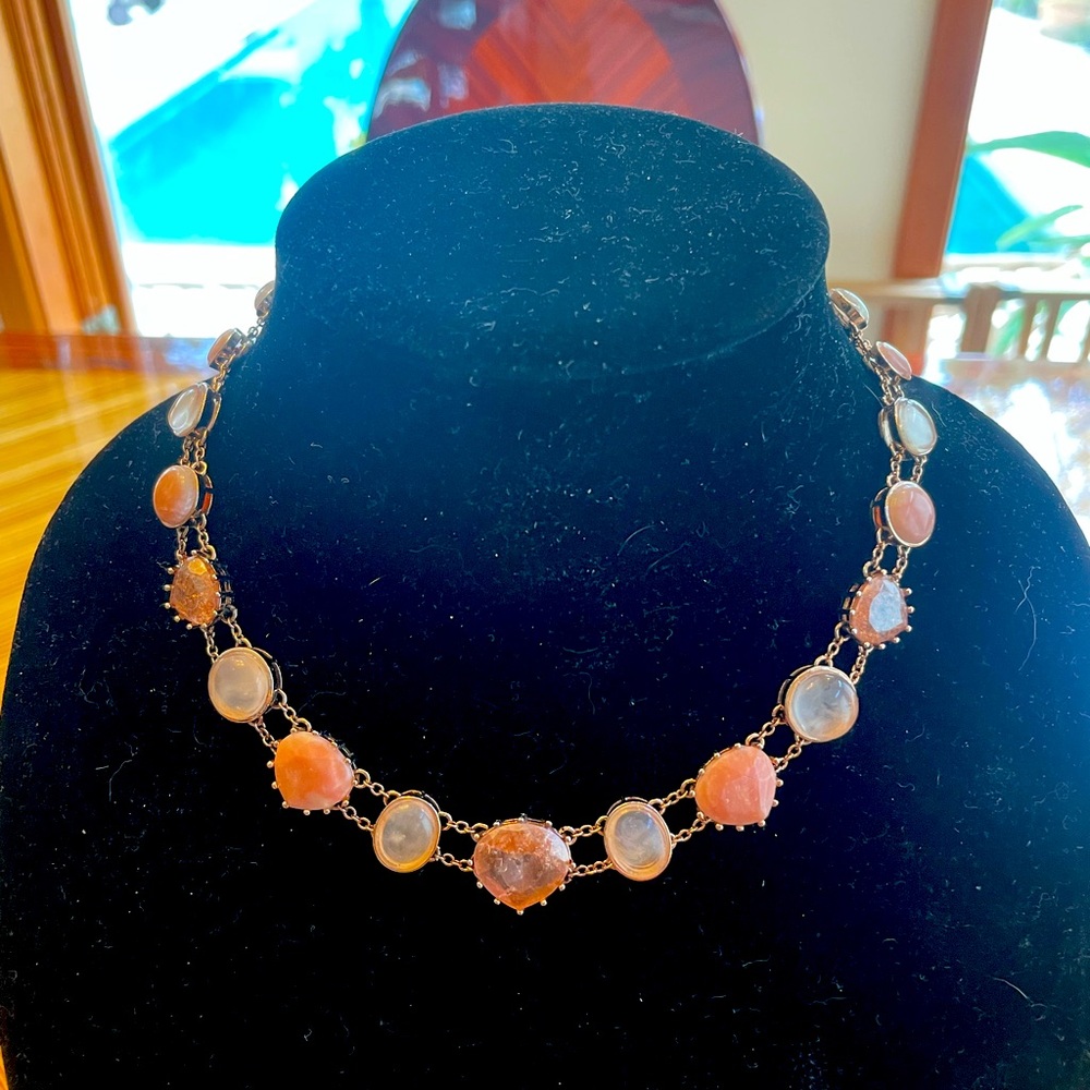 Elegant Pink and Gold “ rose quartz color” Necklace Monet